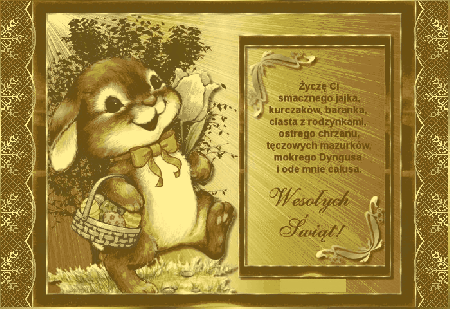 Kartka z zajączkiem oraz życzeniami